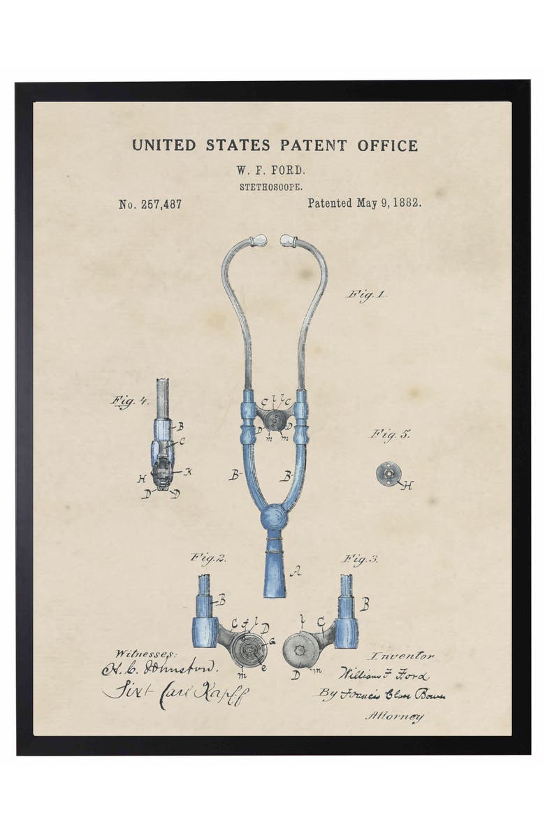 Antique Curiosities Stethoscope Patent in Black Frame, Main, color, NO COLOR