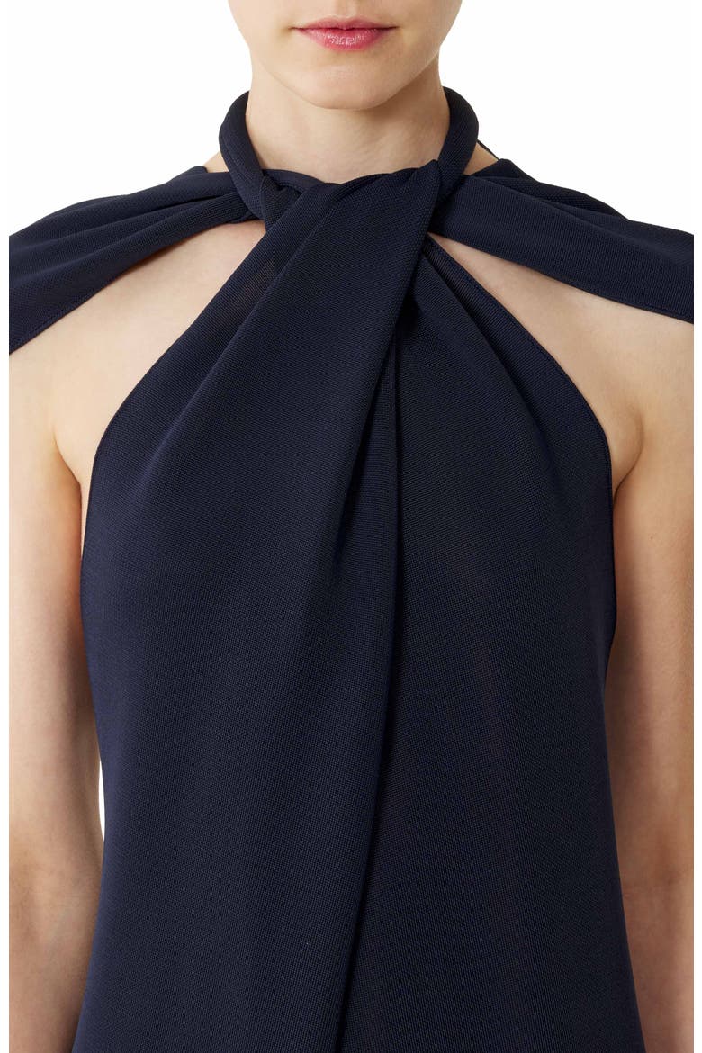 Tie-Neck Top In Viscose, Alternate, color, Navy Blue