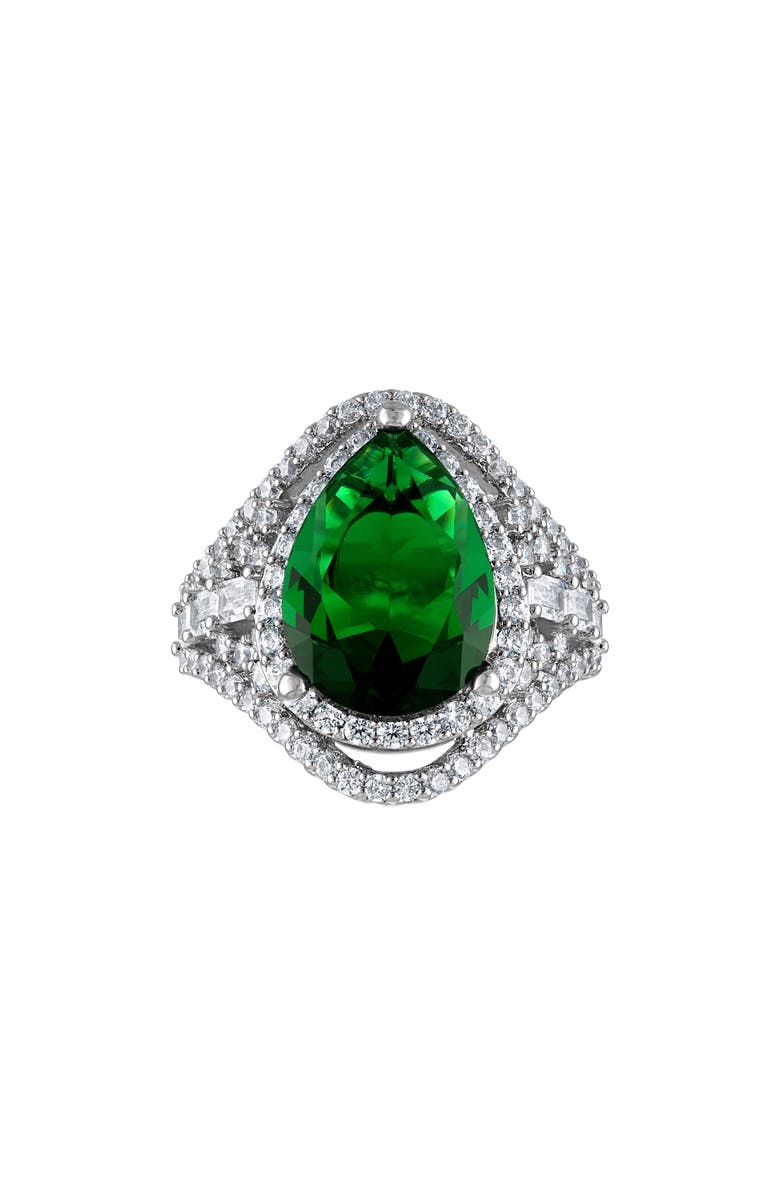 FZN Teardrop Emerald & Cubic Zirconia Ring, Main, color, Silver