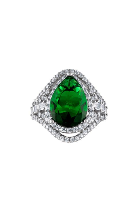 Teardrop Emerald & Cubic Zirconia Ring