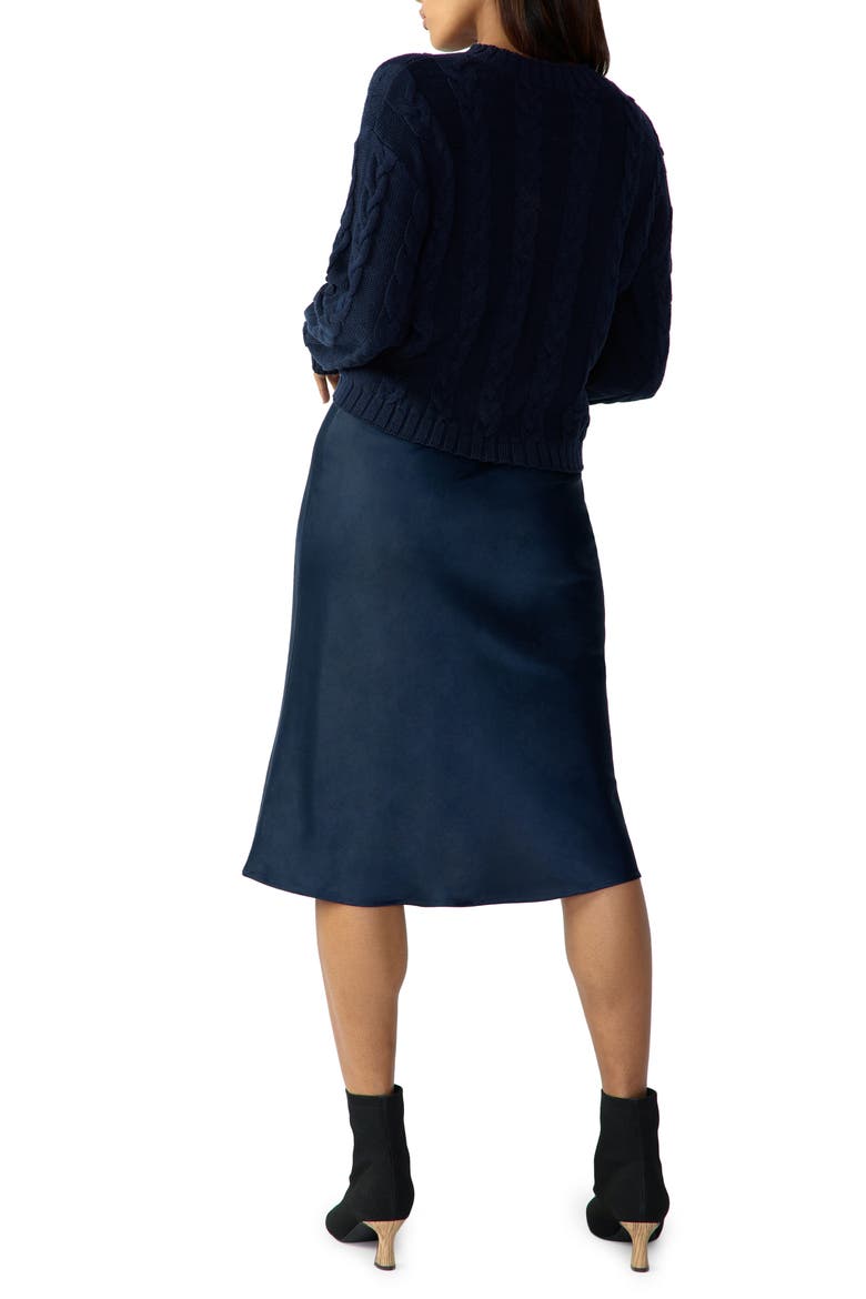 Everyday Satin Midi Skirt, Alternate, color, NAVY REFLE