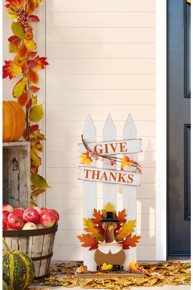 28"H Thanksgiving Wooden Fence Turkey Porch Decor, Alternate, color, White