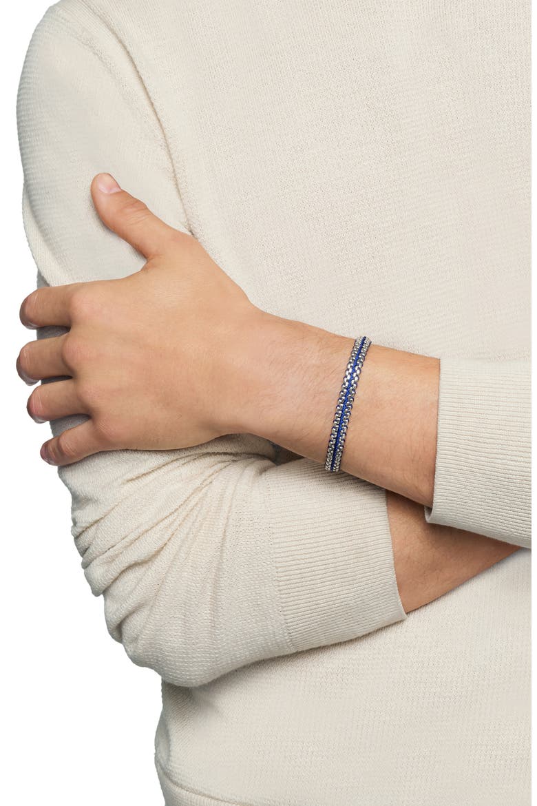 Men's Woven Box Chain Bracelet in Sterling Silver with Nylon, 10mm, Alternate, color, BLUE