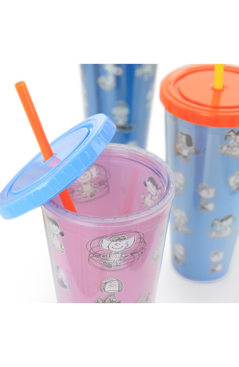 Gibson 70th Anniversary 4 Piece Plastic 23.6oz Tumbler set with Lid and Straw, Alternate, color, Clear