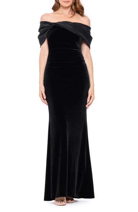 Off the Shoulder Ruched Velvet Gown