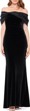 Betsy & Adam Off the Shoulder Ruched Velvet Gown