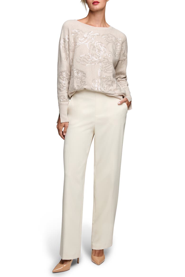 Floral Sequin Embellished Cotton, Cashmere & Silk Blend Sweater, Alternate, color, NEUTRAL MIX