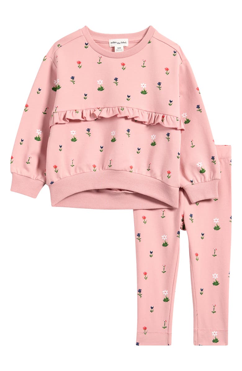 MILES THE LABEL Ditsy Pixel Sweatshirt & Leggings Set, Main, color, Light Pink