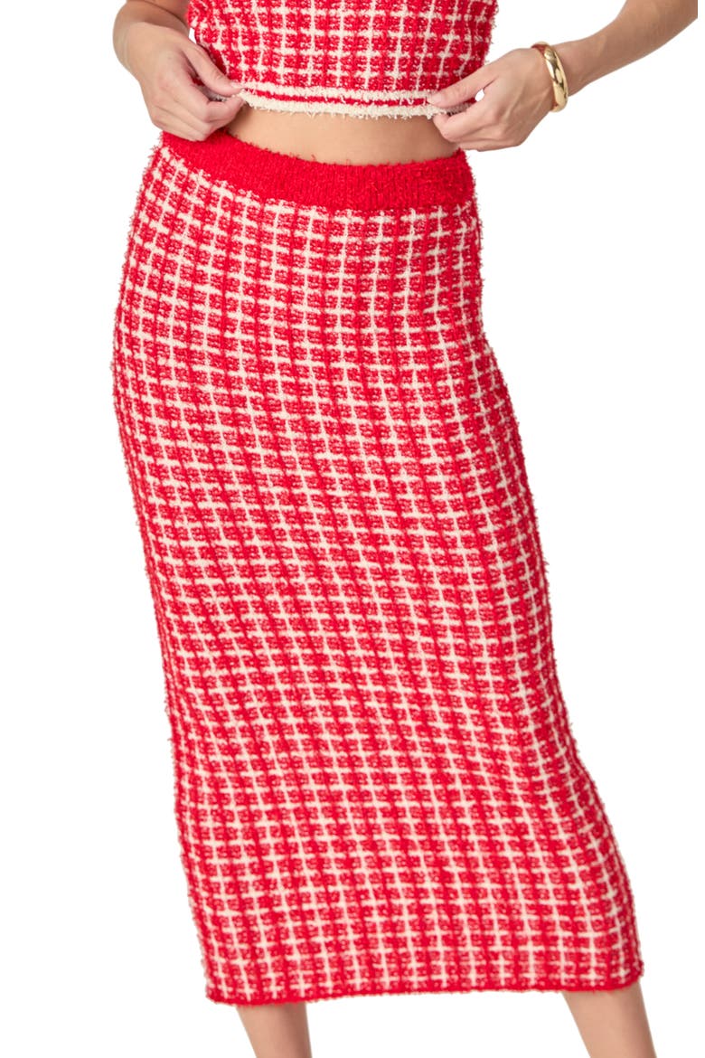 Tweed Check Column Skirt, Alternate, color, RED/ CREAM