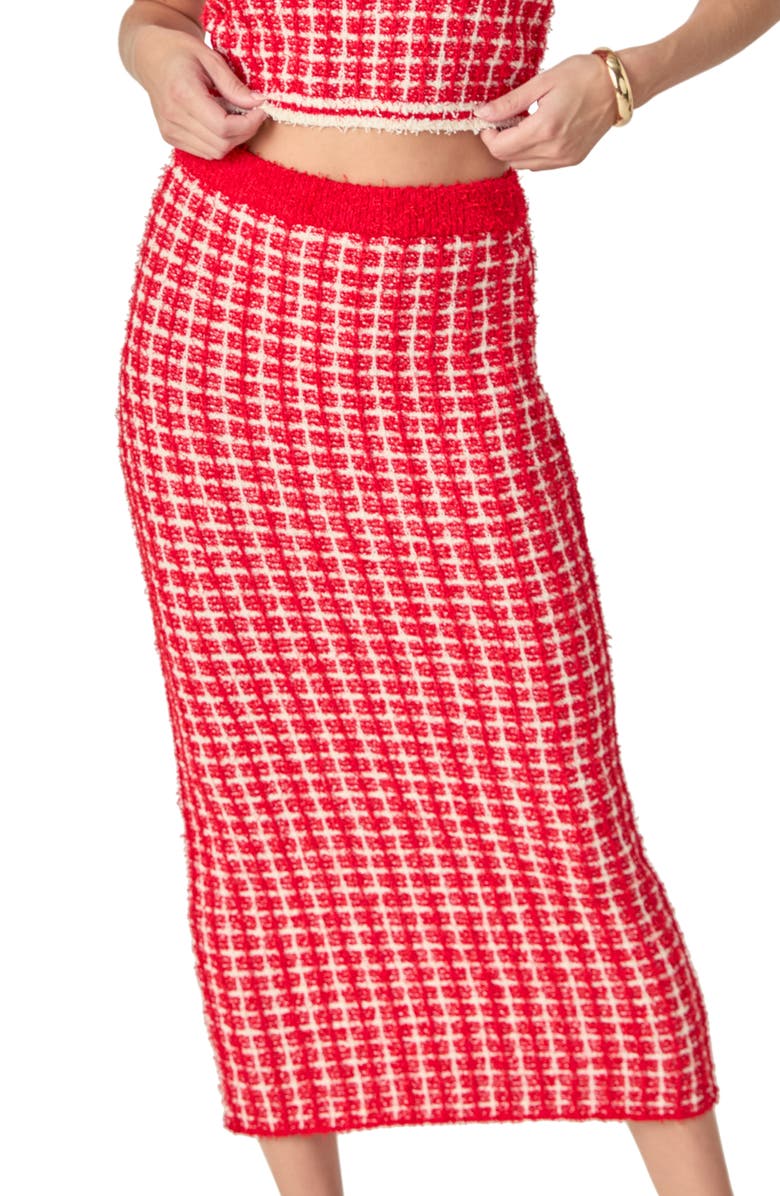 Endless Rose Tweed Check Column Skirt, Alternate, color, Red/ Cream