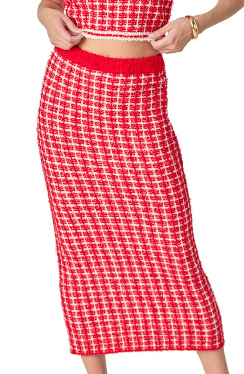 Endless Rose Tweed Check Column Skirt In Red