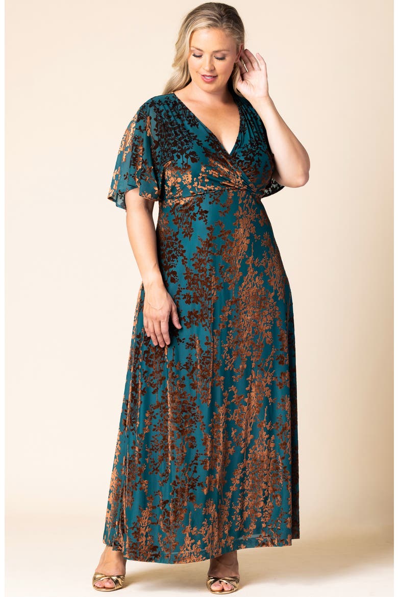 Twilight Velvet Burnout Evening Gown, Alternate, color, TEAL BURNISHED BRANCHES