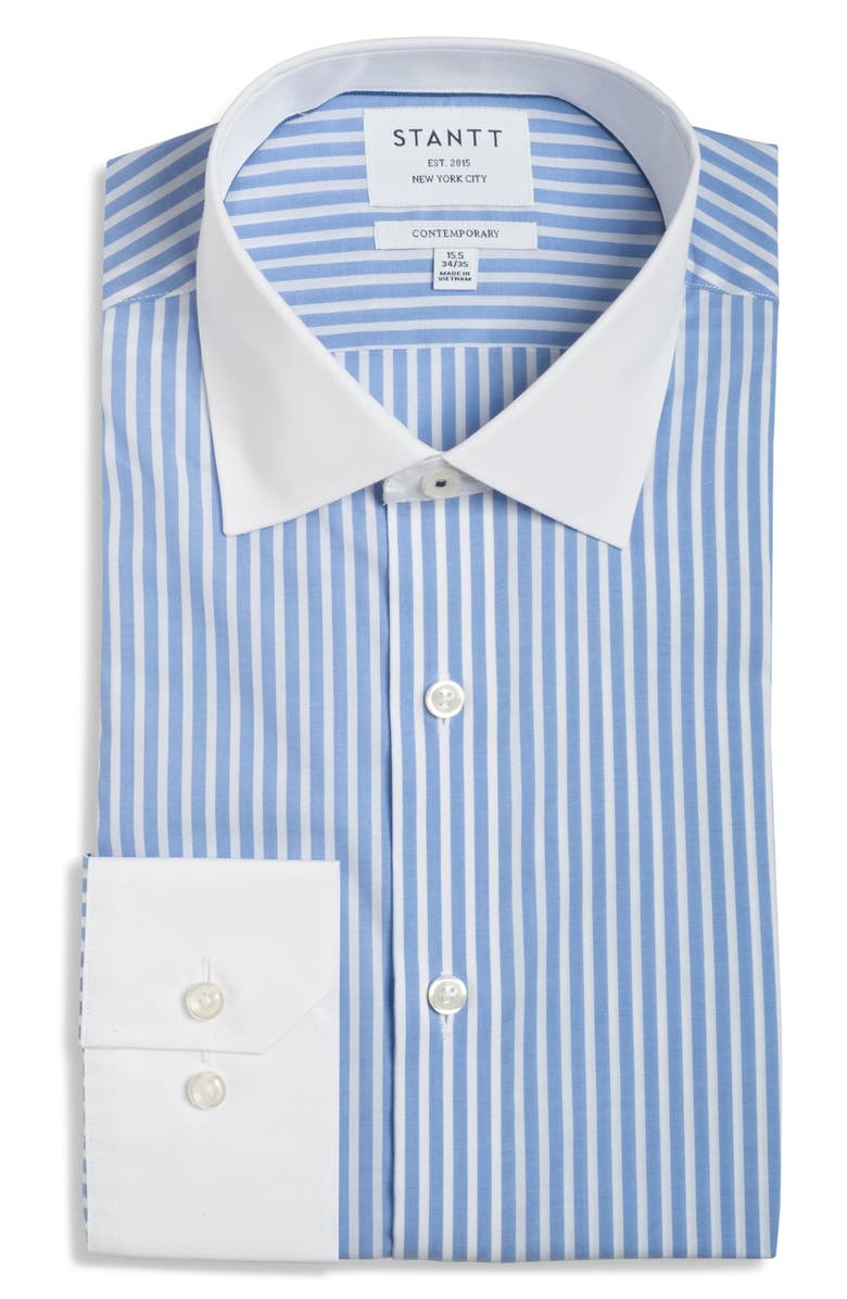 Stantt Contemporary Fit Performance Twill Dress Shirt, Main, color, Blue/ White