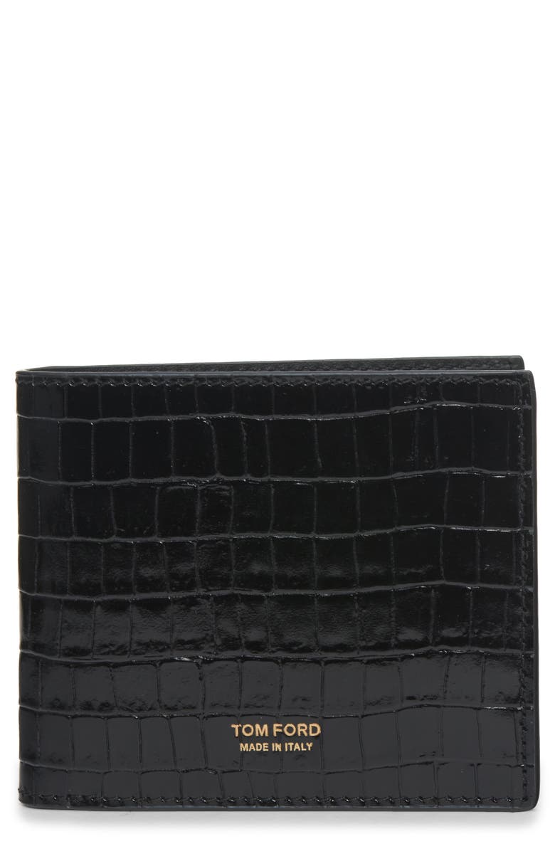 TOM FORD T-Line Croc Embossed Patent Leather Bifold Wallet, Main, color,