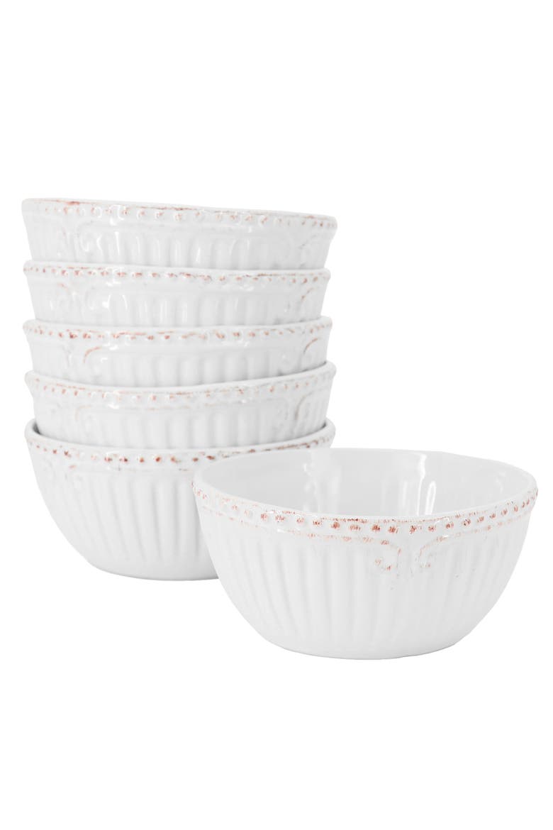 6pc 6 Inch Stoneware Embossed Cereal Bowl Set White, Main, color, White
