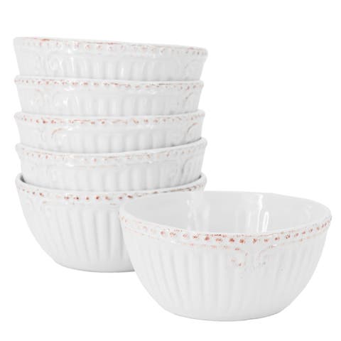 6pc 6 Inch Stoneware Embossed Cereal Bowl Set White