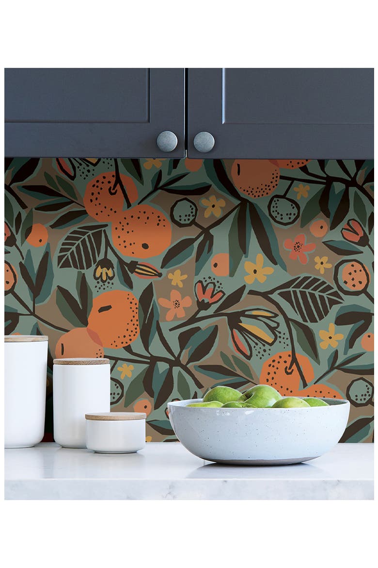 Clementine Garden Wallpaper, Alternate, color, ORANGE
