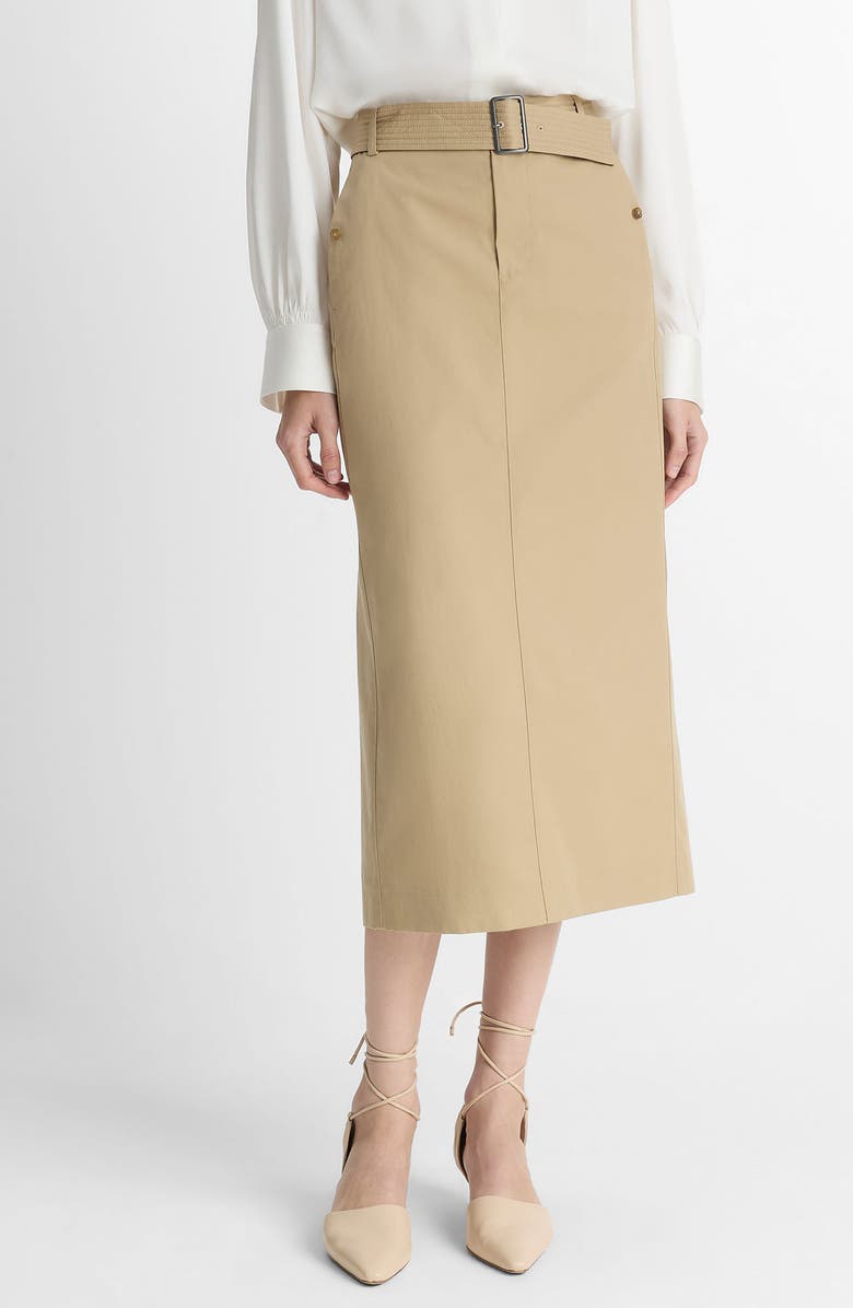 Vince Belted Midi Pencil Skirt, Main, color, Cobble Stone