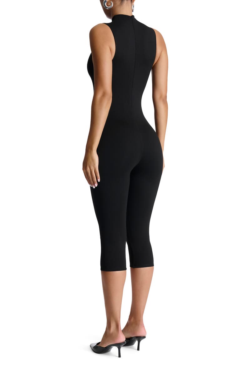 Smooth Funnel Neck Capri Jumpsuit, Alternate, color, BLACK