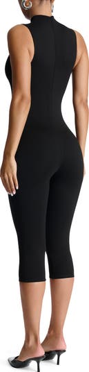 Smooth Funnel Neck Capri Jumpsuit