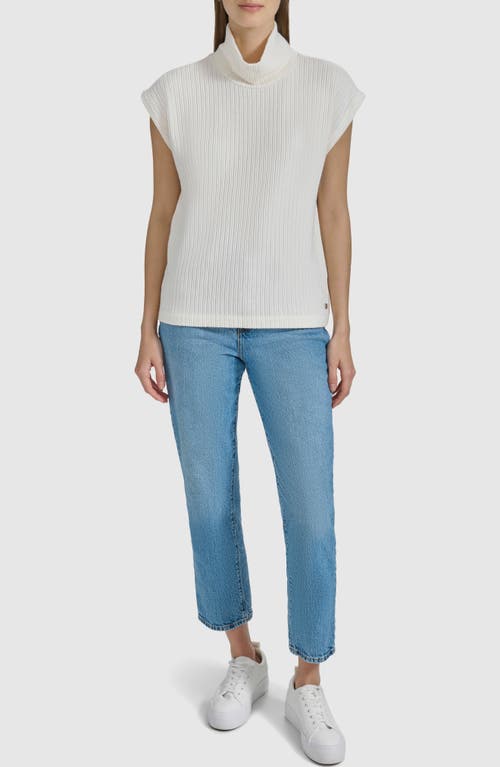 Andrew Marc Mock Neck Cap Sleeve Sweater In Cream