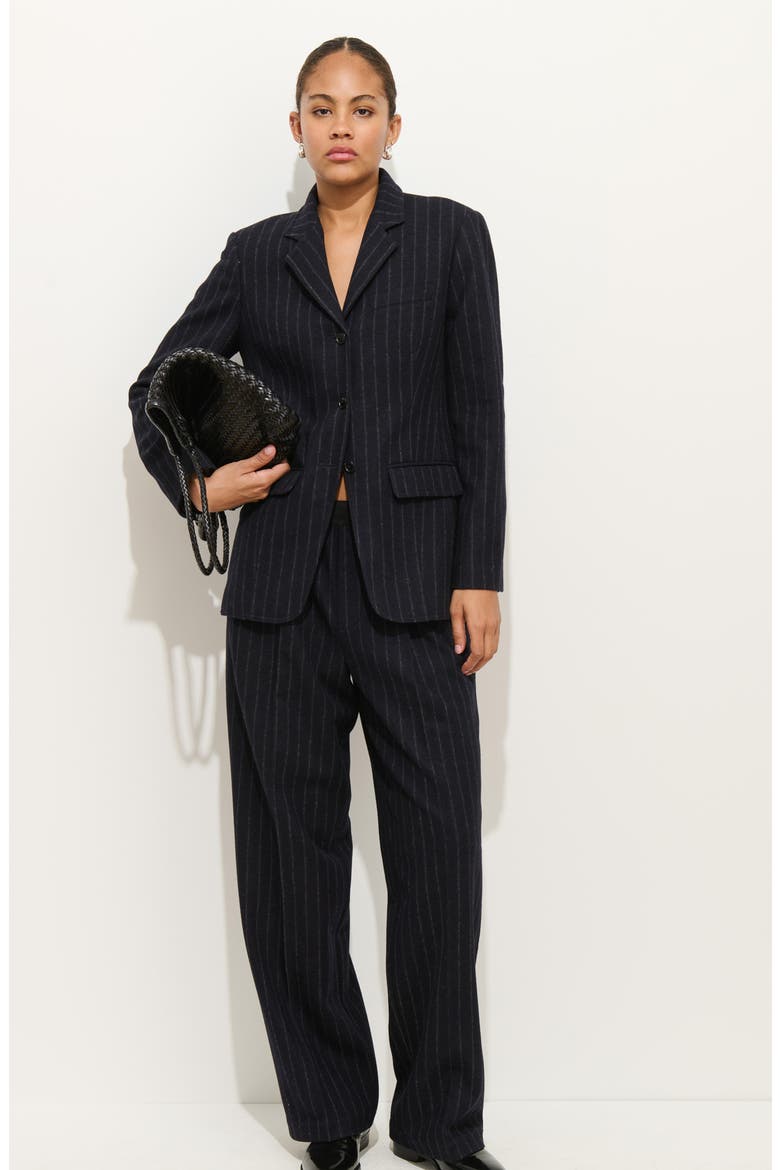 Primrose Pinstripe Pleated Wool Pull-On Trousers, Alternate, color, CHALK/ NAVY