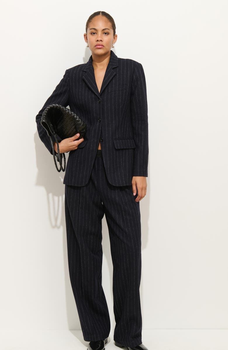 Alex Mill Primrose Pinstripe Pleated Wool Pull-On Trousers, Alternate, color, Chalk/ Navy