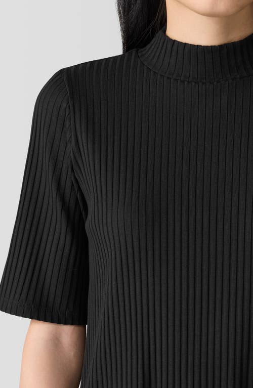 Eileen Fisher Textured Stretch Rib Mock Neck Top In Black