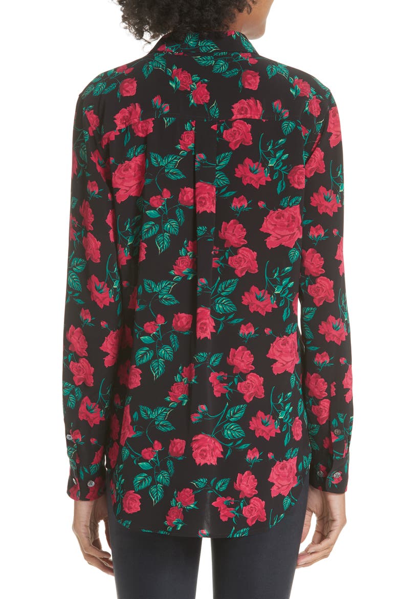Slim Signature Floral Blouse, Alternate, color, TRUE BLACK MULTI