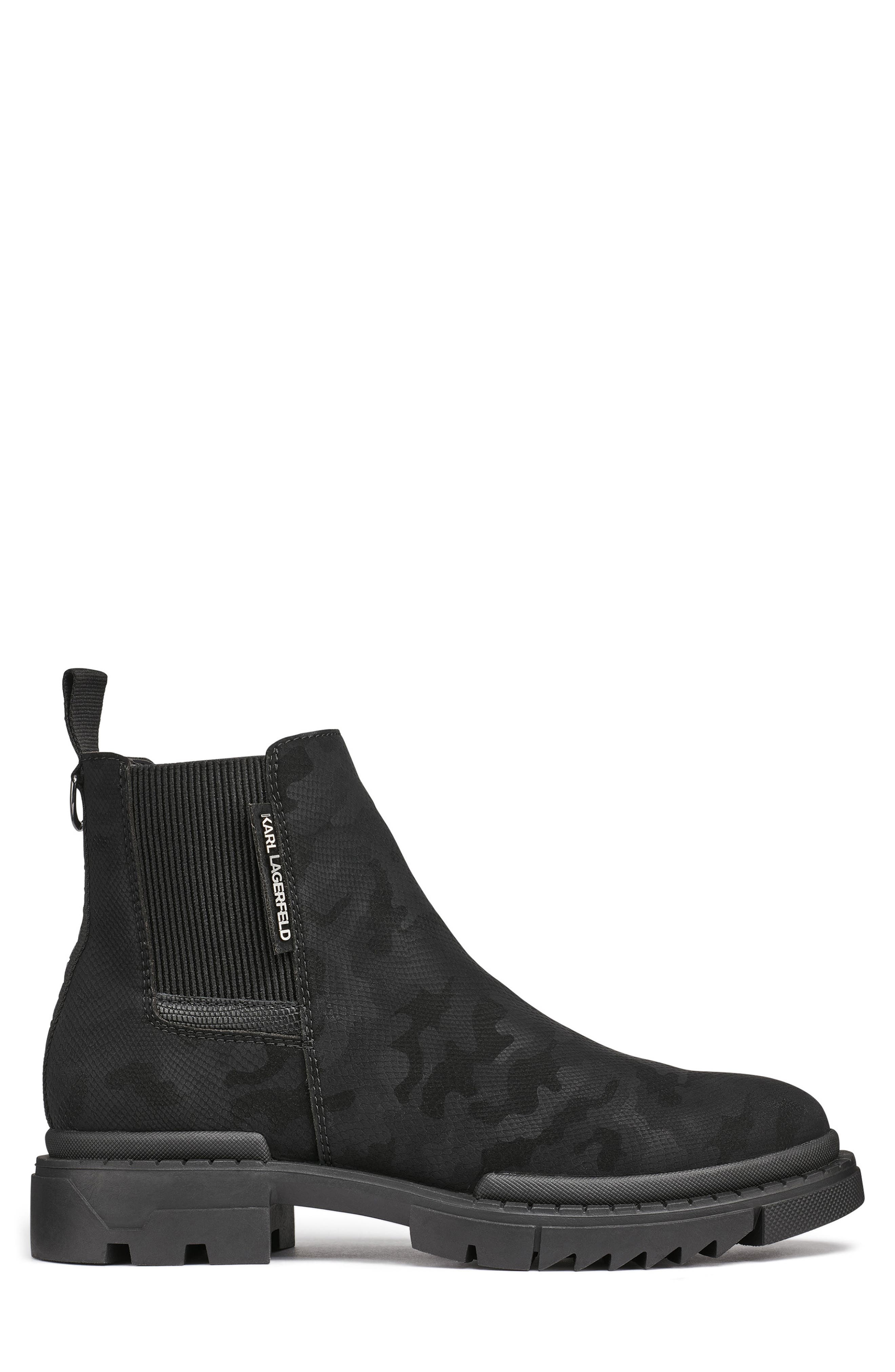 KARL LAGERFELD PARIS Camo Jacquard Chelsea Boot, Alternate, color, Black
