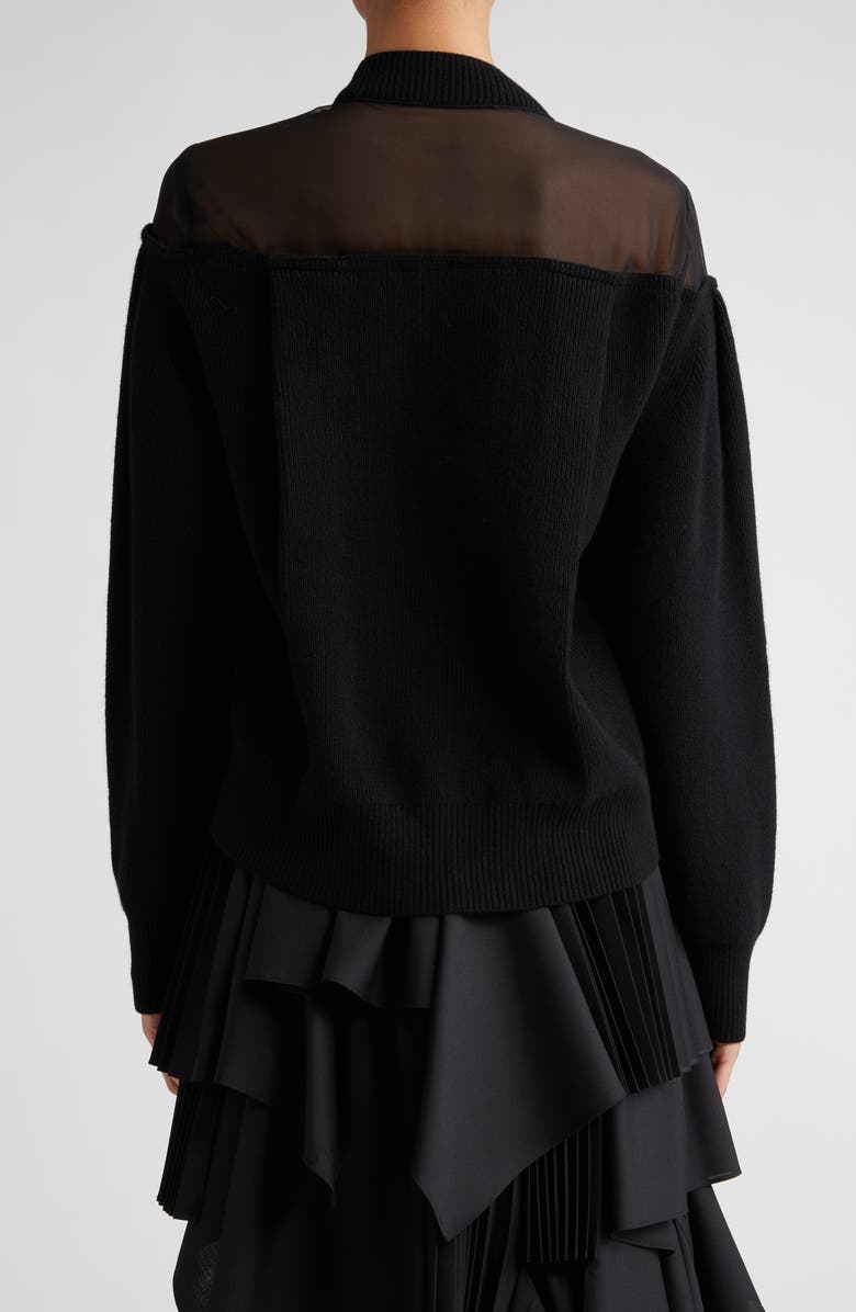 Sacai Wool Blend & Chiffon Cardigan, Alternate, color, 