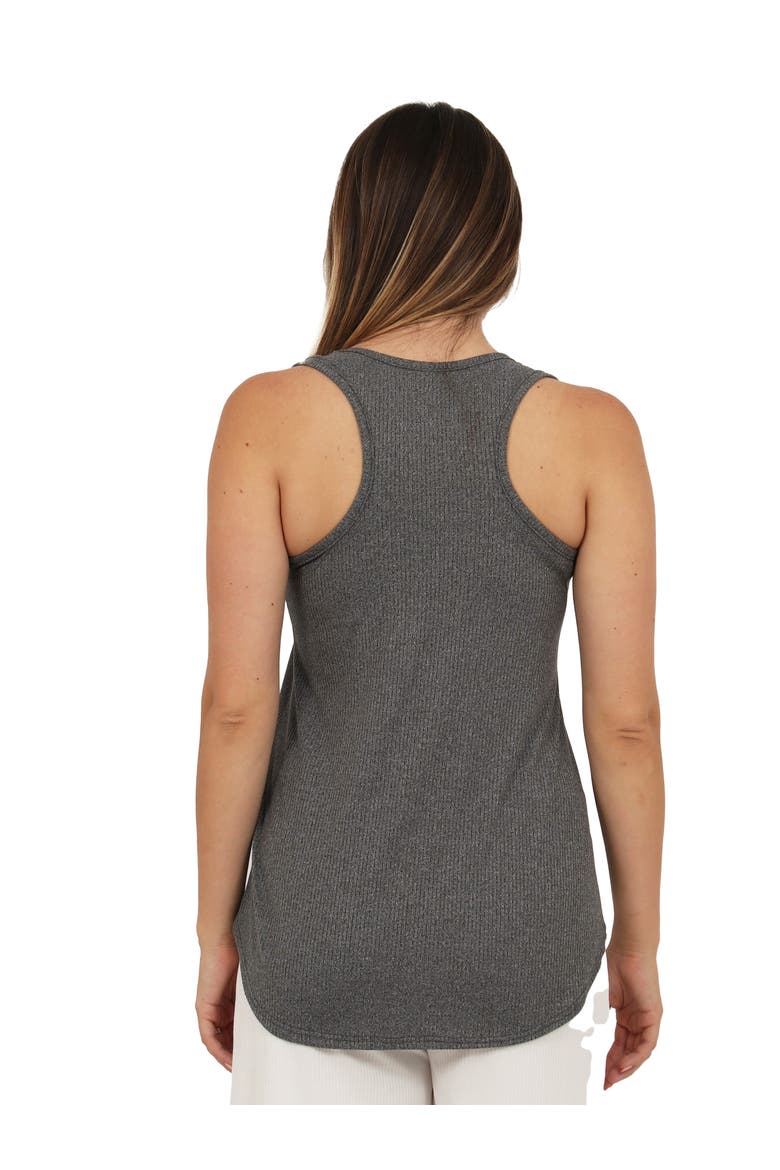 Womens Basic Ribbed Knit Sleeveless Scoop Neck Long Flared Tank Top, Alternate, color, Smoke