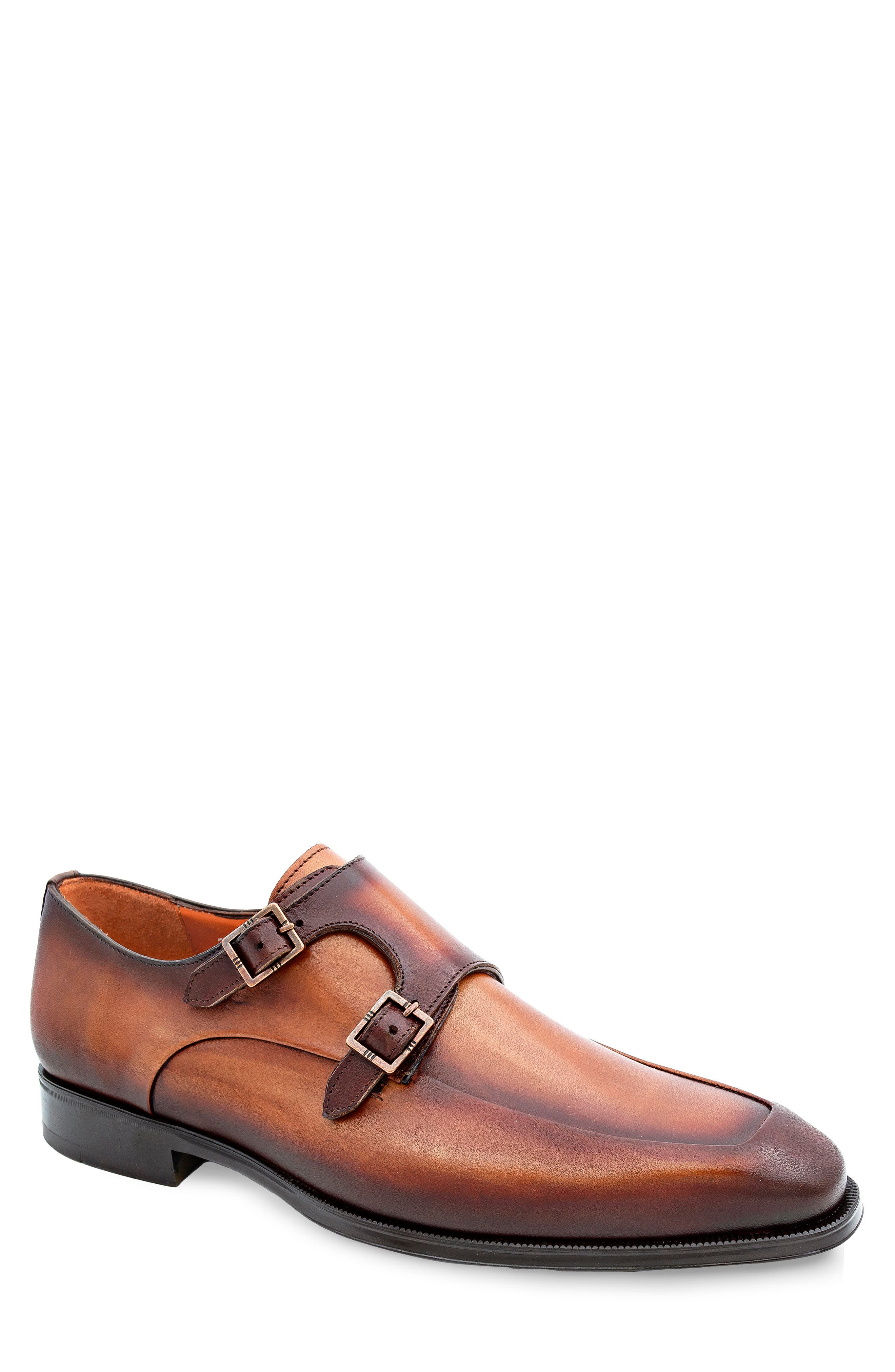 Double Buckle Monk Shoe, Main, color, COGNAC RUST