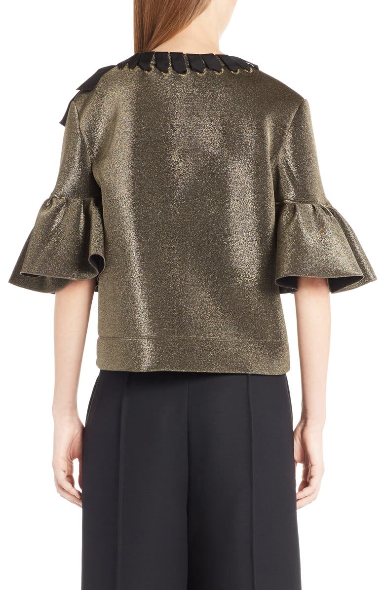 Fendi Metallic Neoprene Bell Sleeve Top, Alternate, color, Gold