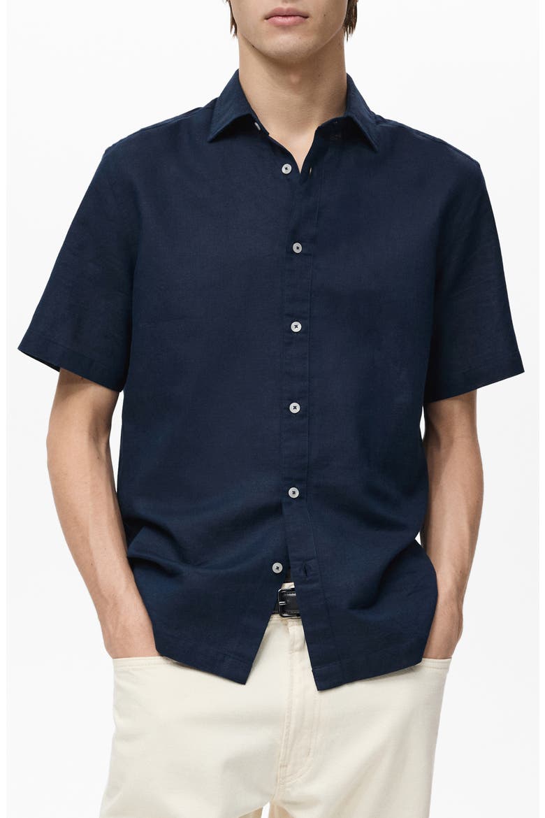 Regular Fit Linen Blend Button-Up Shirt, Main, color, DARK NAVY