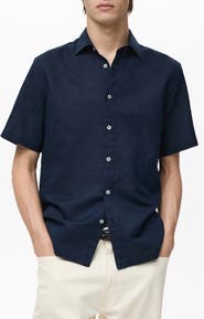 MANGO Regular Fit Linen Blend Button-Up Shirt