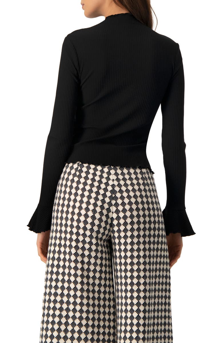 IVONNE Ribbed Long-Sleeve Top with Flared Cuffs, Alternate, color, Black