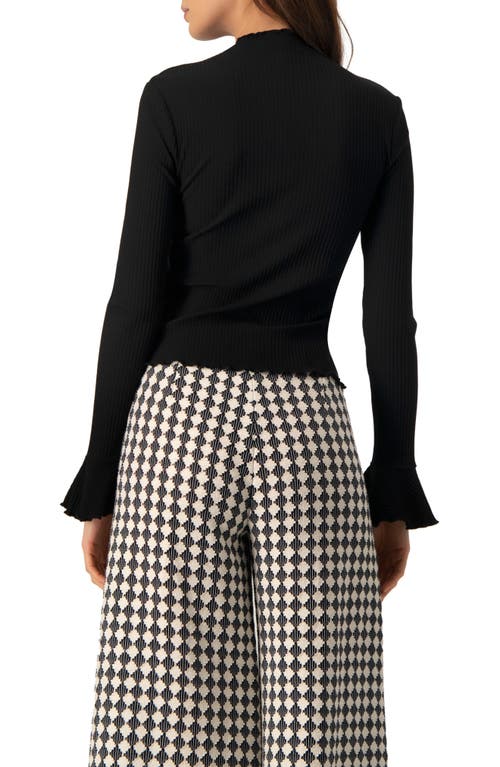 Ivonne Ribbed Long-sleeve Top With Flared Cuffs In Black