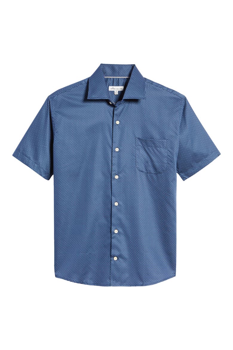 Regular Fit Geometric Short Sleeve Button-Up Shirt, Alternate, color, NAVY