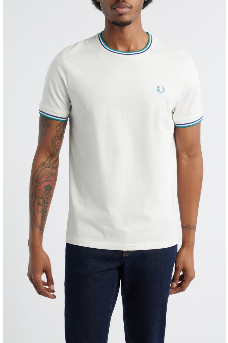 Contrast Trim T-Shirt, Main, color, SNOW WHITE/DEEP MINT/SOFT ECHO
