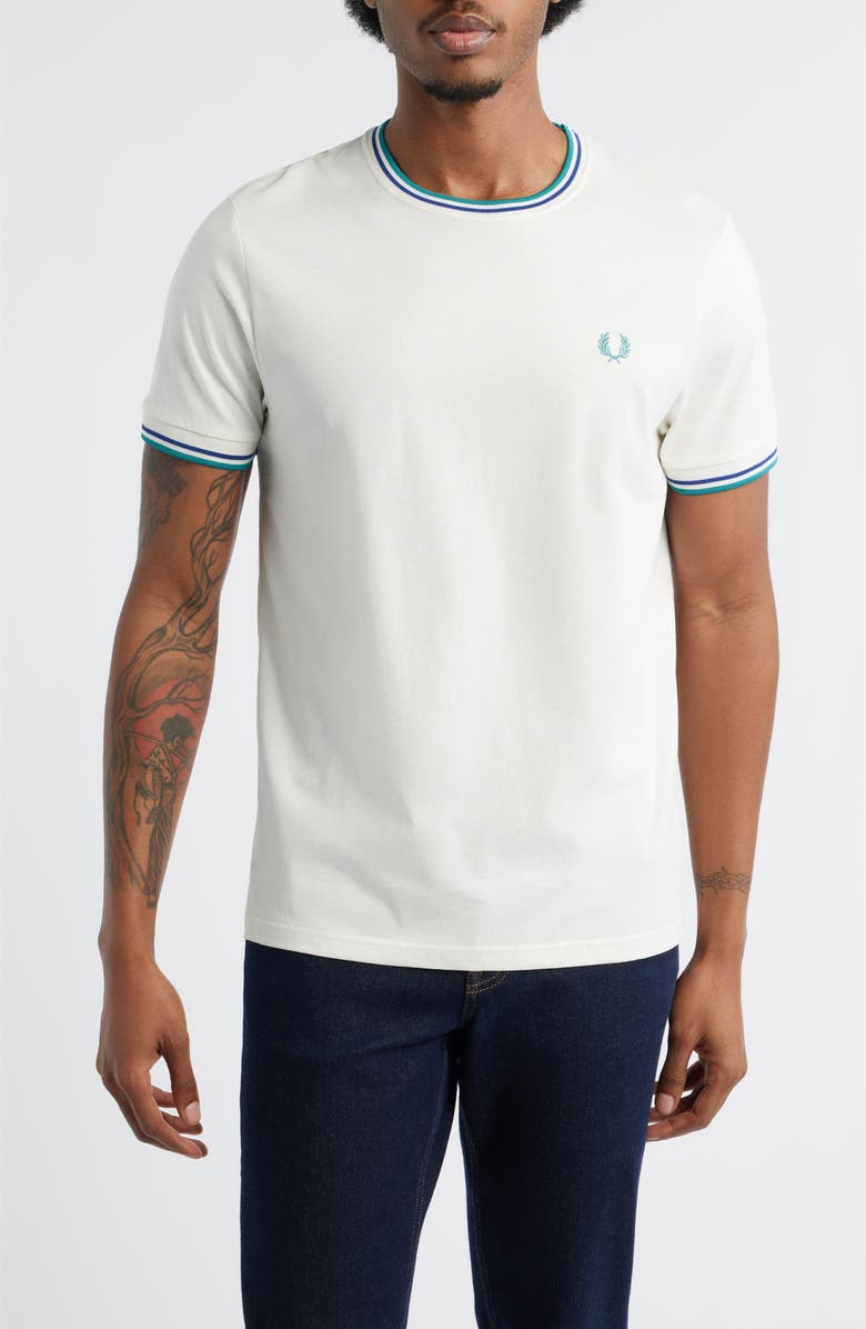Fred Perry Contrast Trim T-Shirt, Main, color, Snow White/Deep Mint/Soft Echo