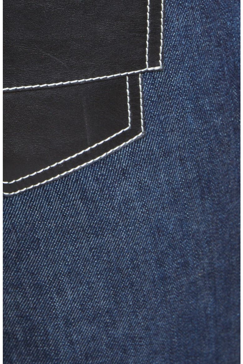 Bonded Leather Trim Jeans, Alternate, color, DARK BLUE