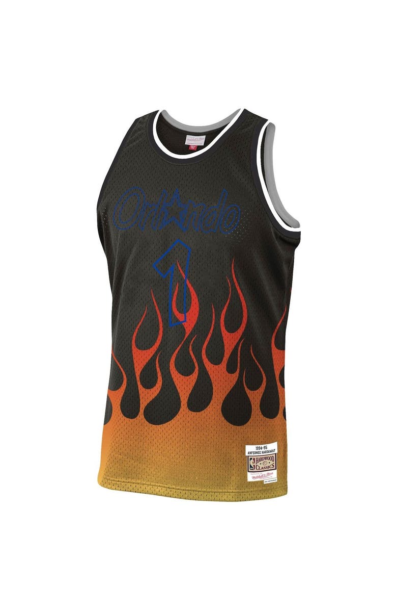 Mitchell & Ness Men's Mitchell & Ness Penny Hardaway Black Orlando Magic 1994/95 Hardwood Classics Flames Swingman Jersey, Alternate, color, 
