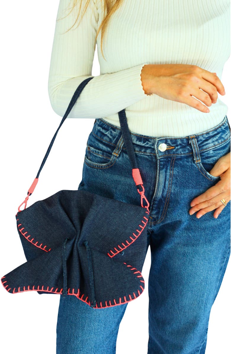 Carlos Falchi Medium Butterfly Suede Leather Bag, Alternate, color, Denim