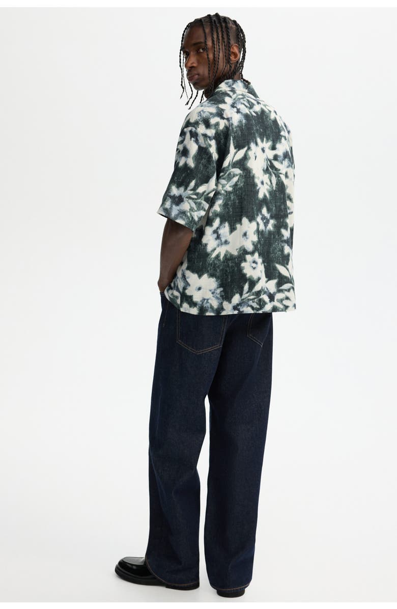 H&M Relaxed Fit Resort Shirt, Alternate, color, Black/Floral