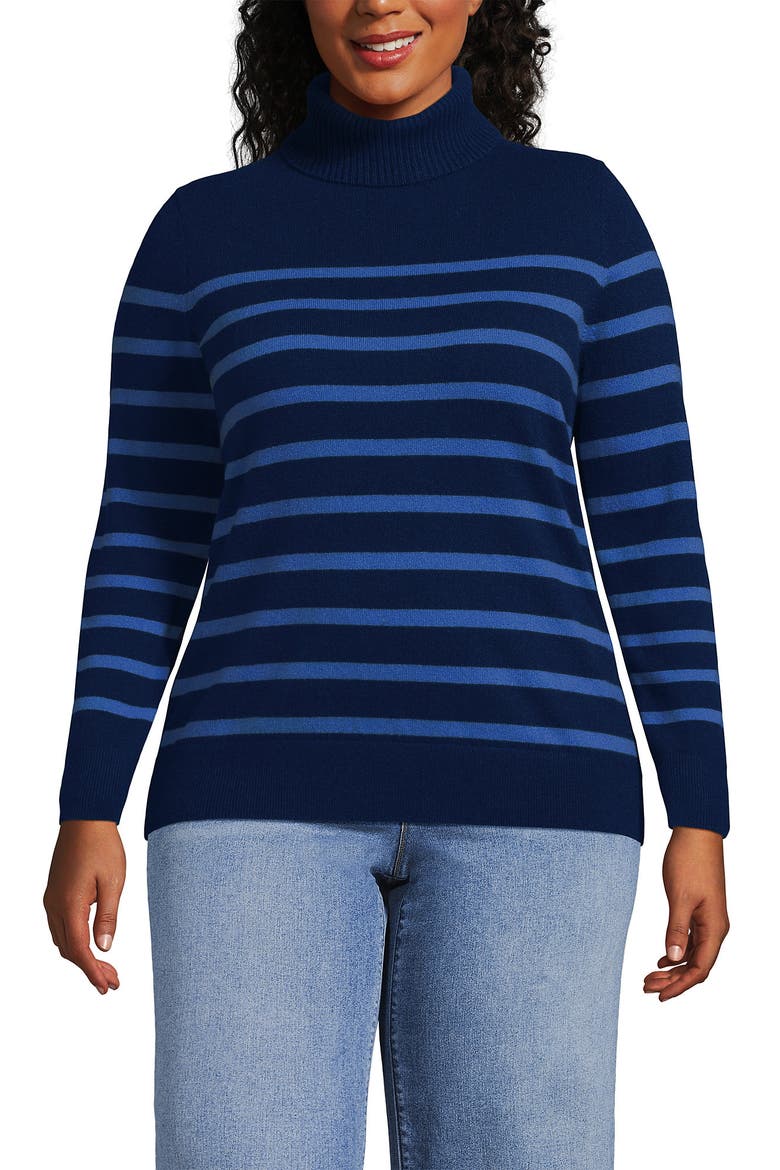 Cashmere Turtleneck Sweater, Main, color, Navy/Cobalt Placed Stripe