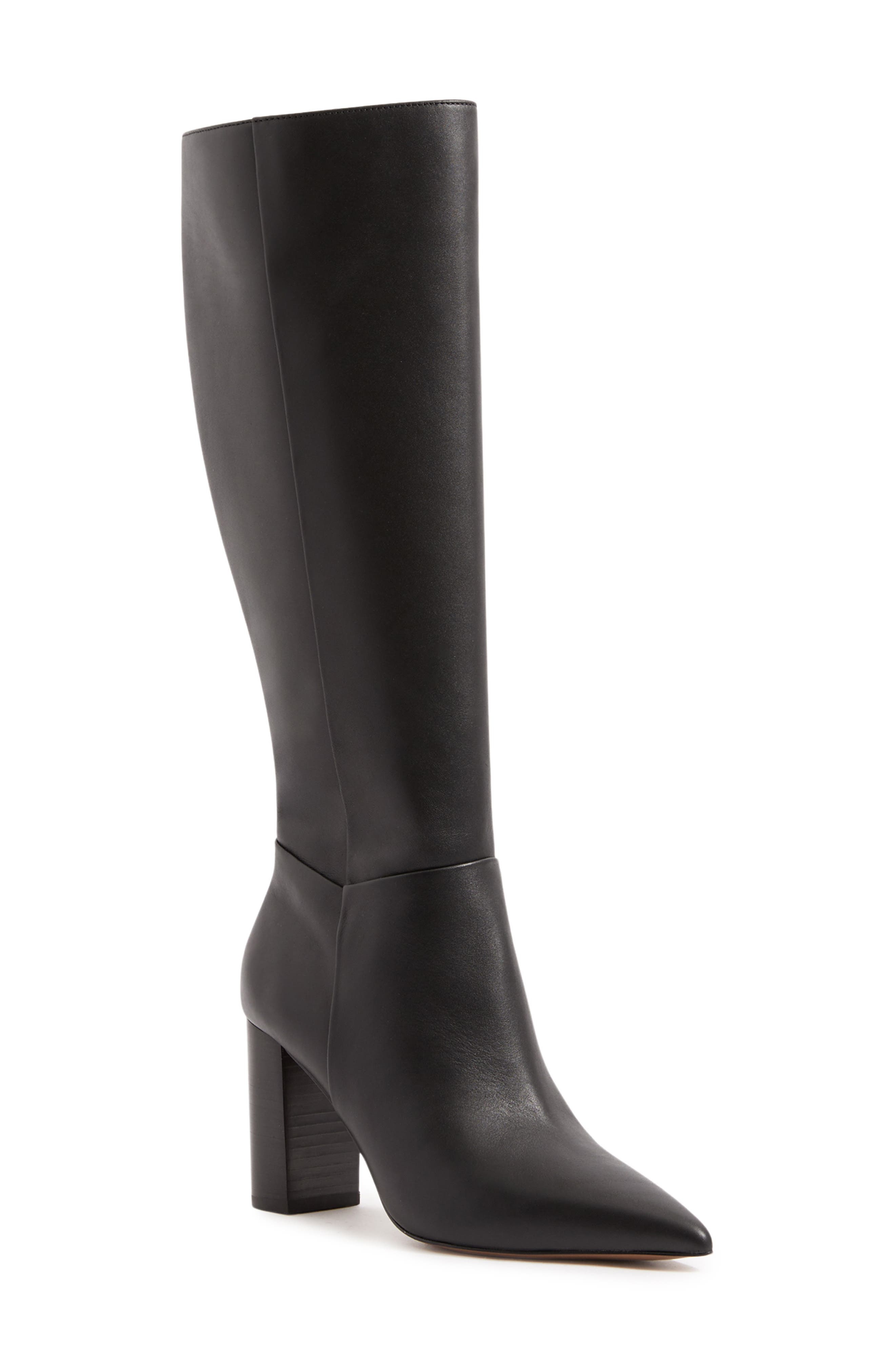 Reiss Bianca Pointed Toe Knee High Boot, Main, color, Black