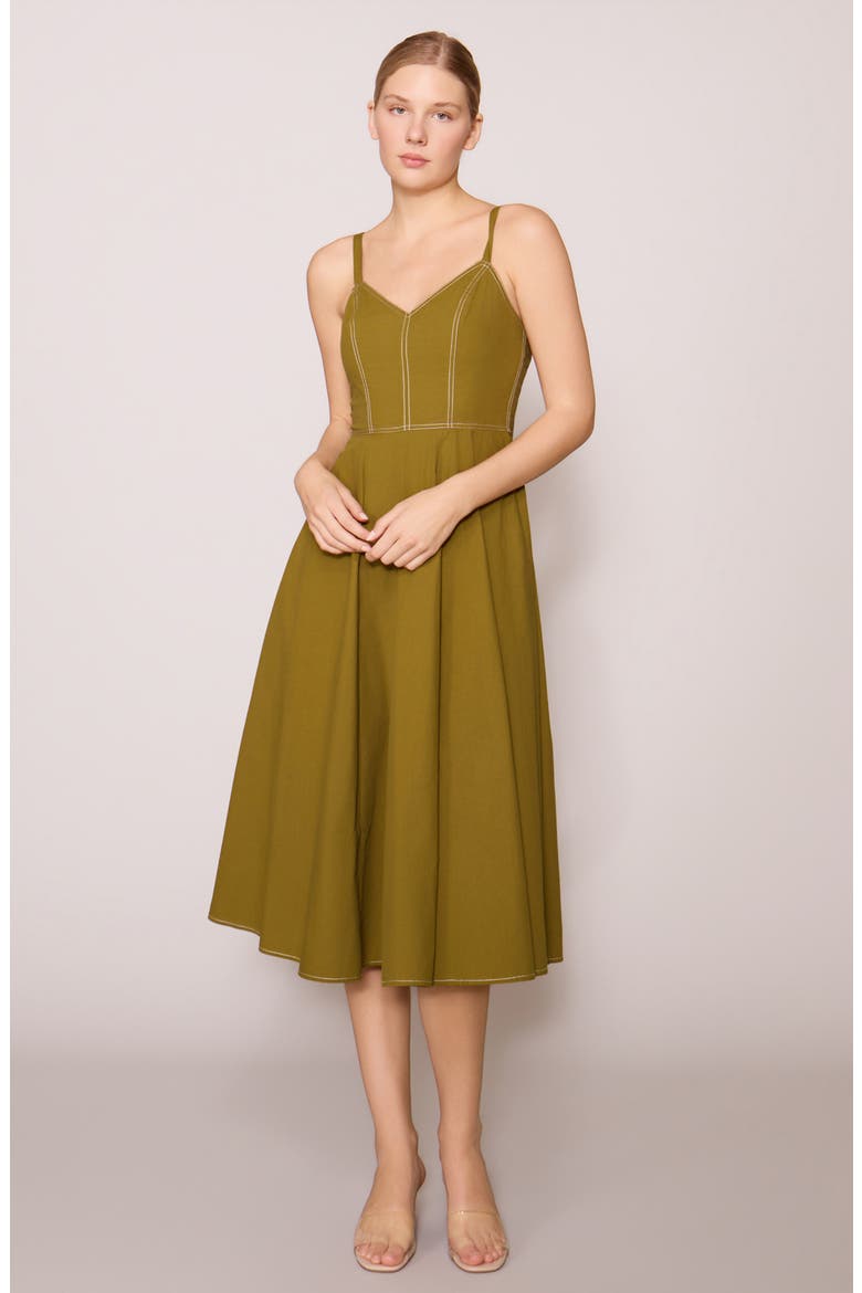 Contrast Stitched Poplin Midi Dress, Alternate, color, OLIVE