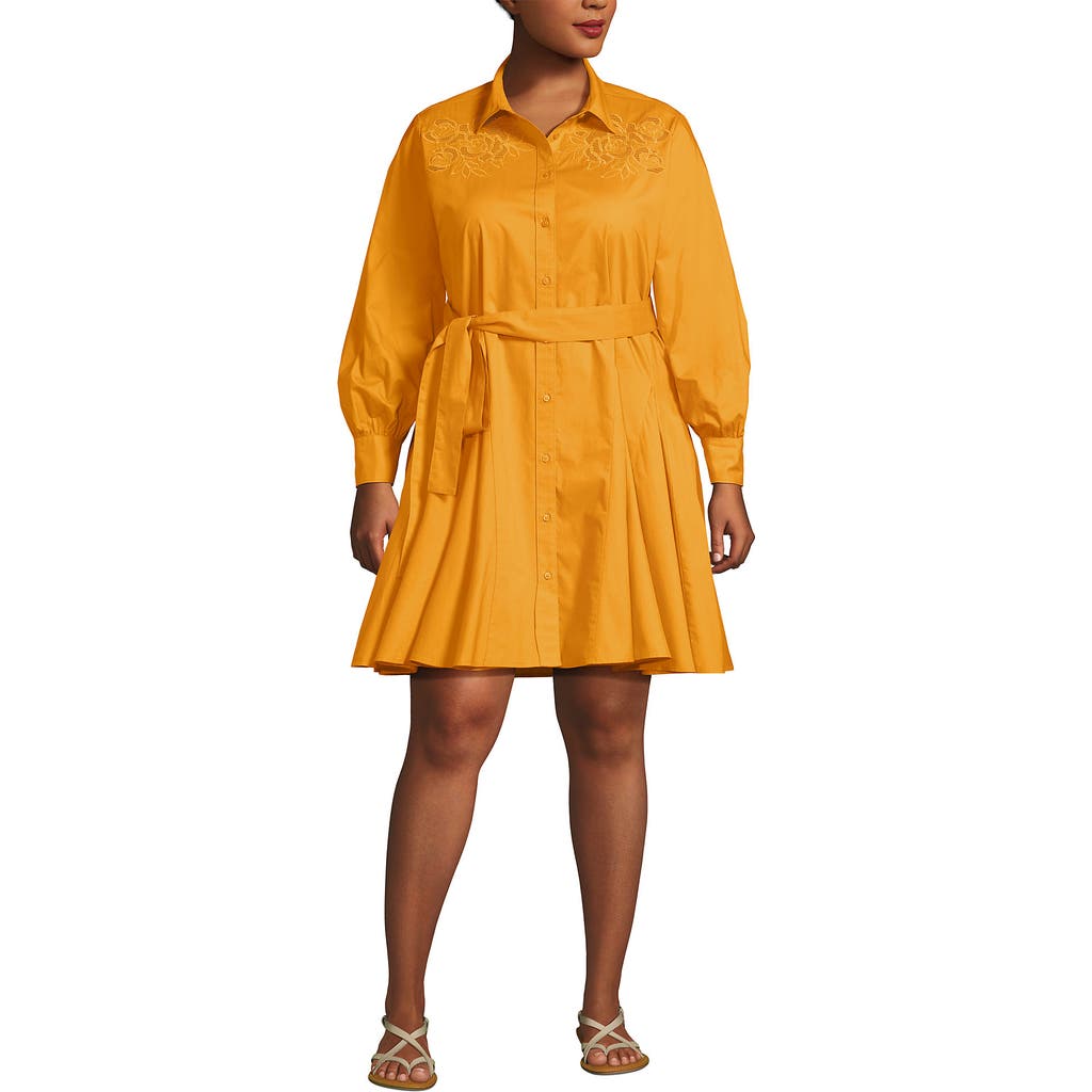 Lands' End Poplin Button Front Dress With Godets In Gold