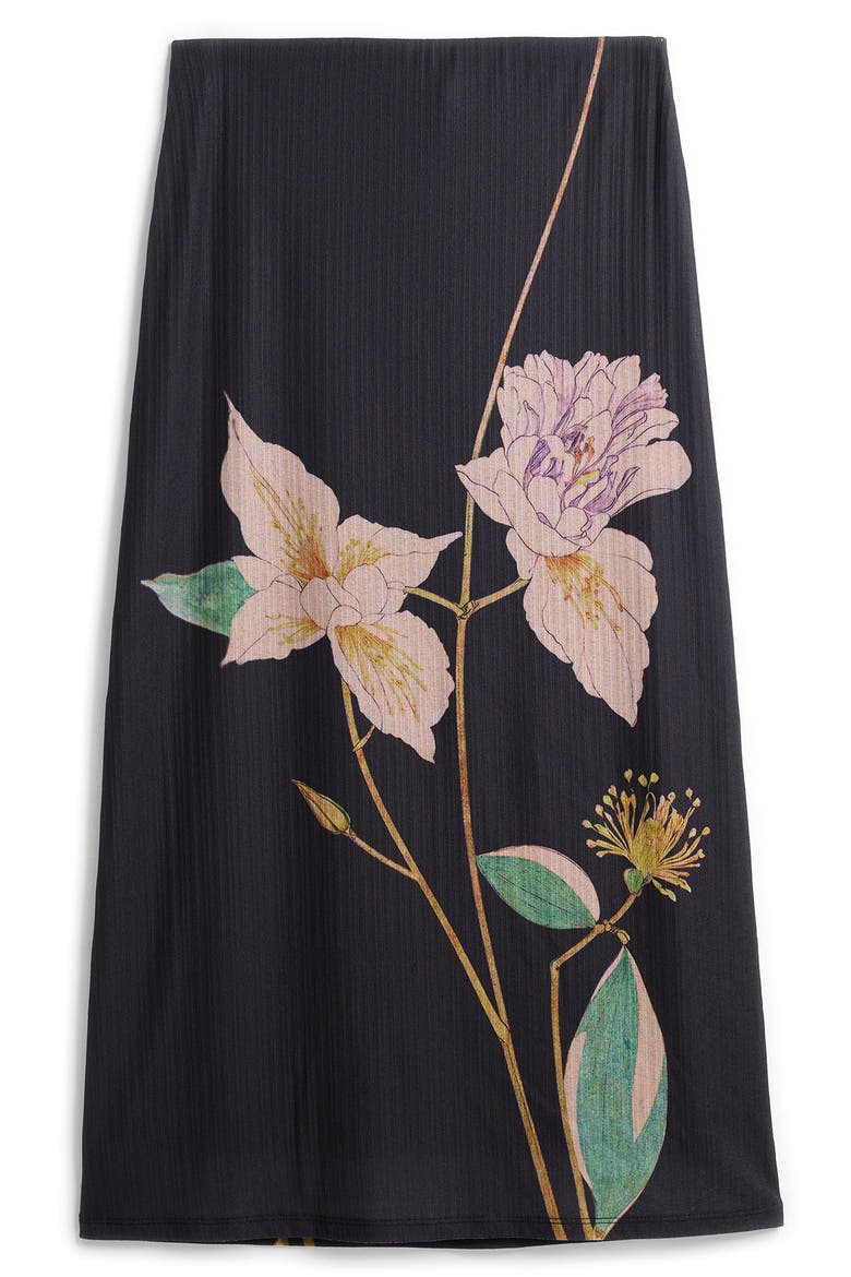 Floral Print Jersey Maxi Skirt, Alternate, color, BLACK